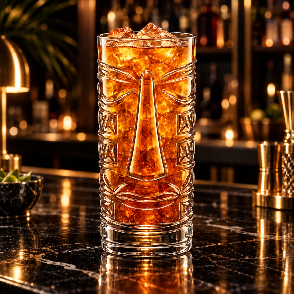 Big Nose Tiki Glass in a cocktail bar setting