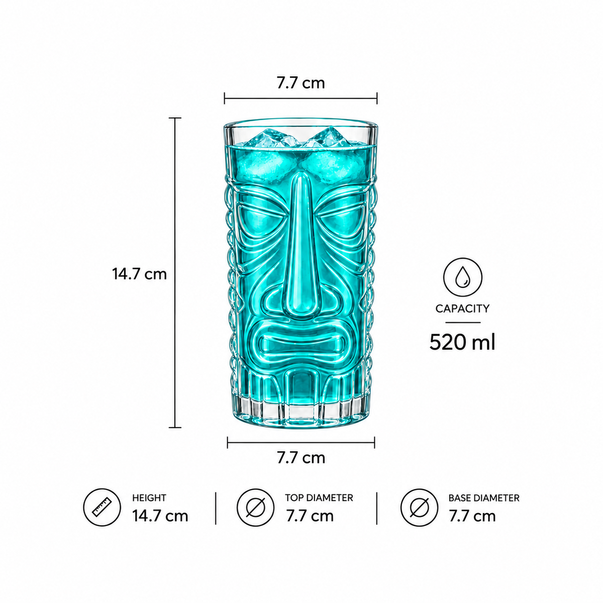 Big Nose Tiki Glass dimensions and capacity