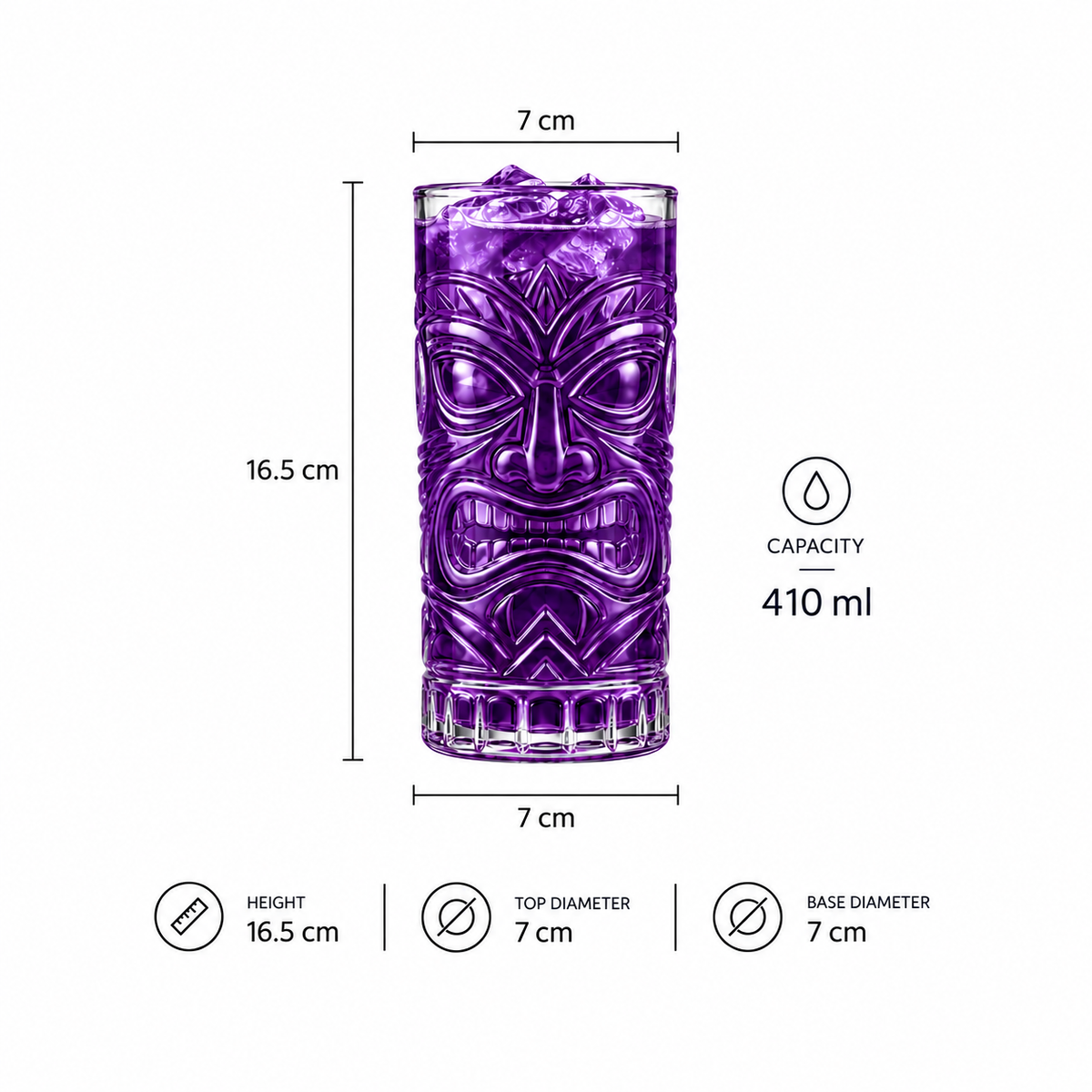 Ornate Tiki Glass dimensions and capacity