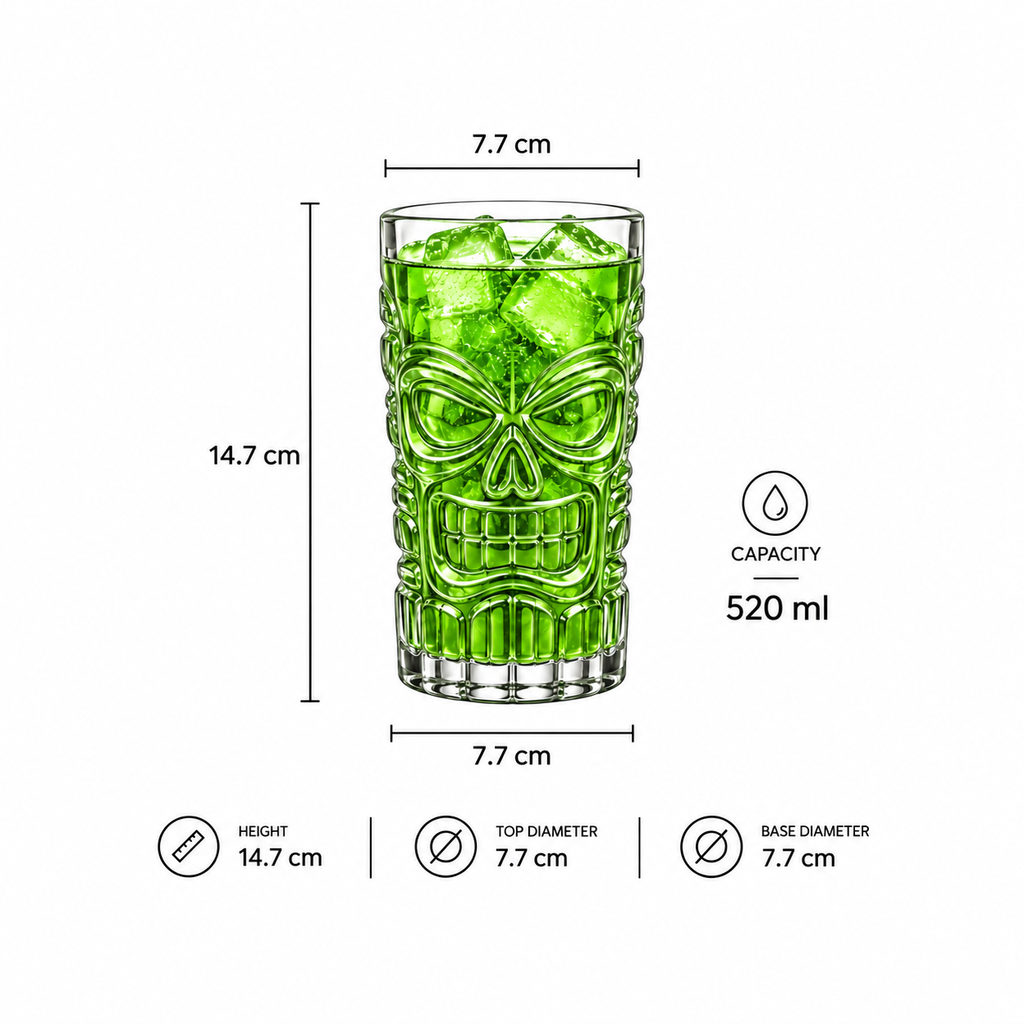 Skull Tiki Glass dimensions and capacity