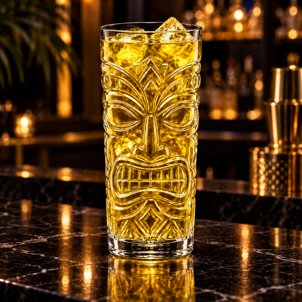 Tall Tiki Glass in a cocktail bar setting