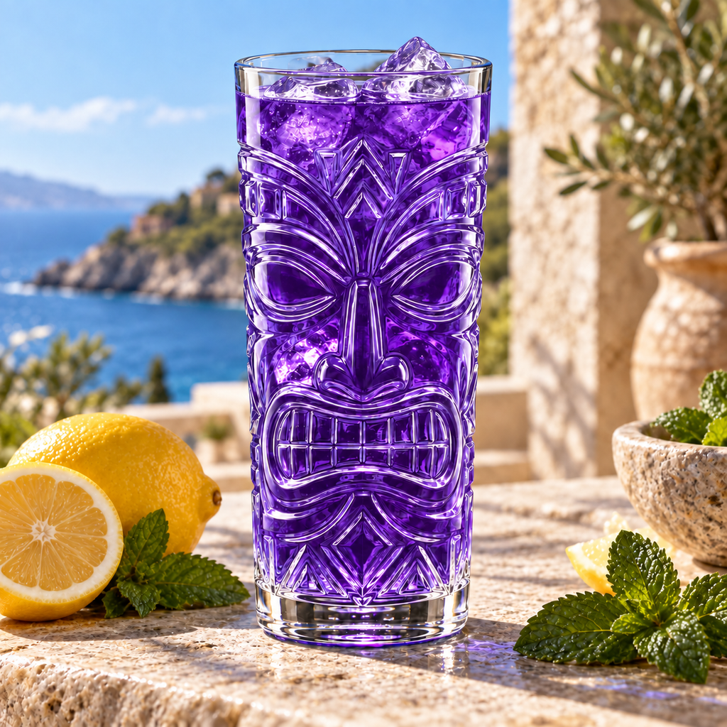 Tall Tiki Glass on a sunlit terrace