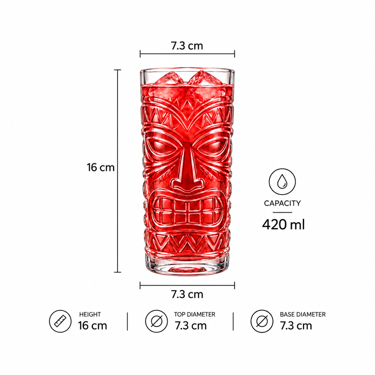 Tall Tiki Glass dimensions and capacity